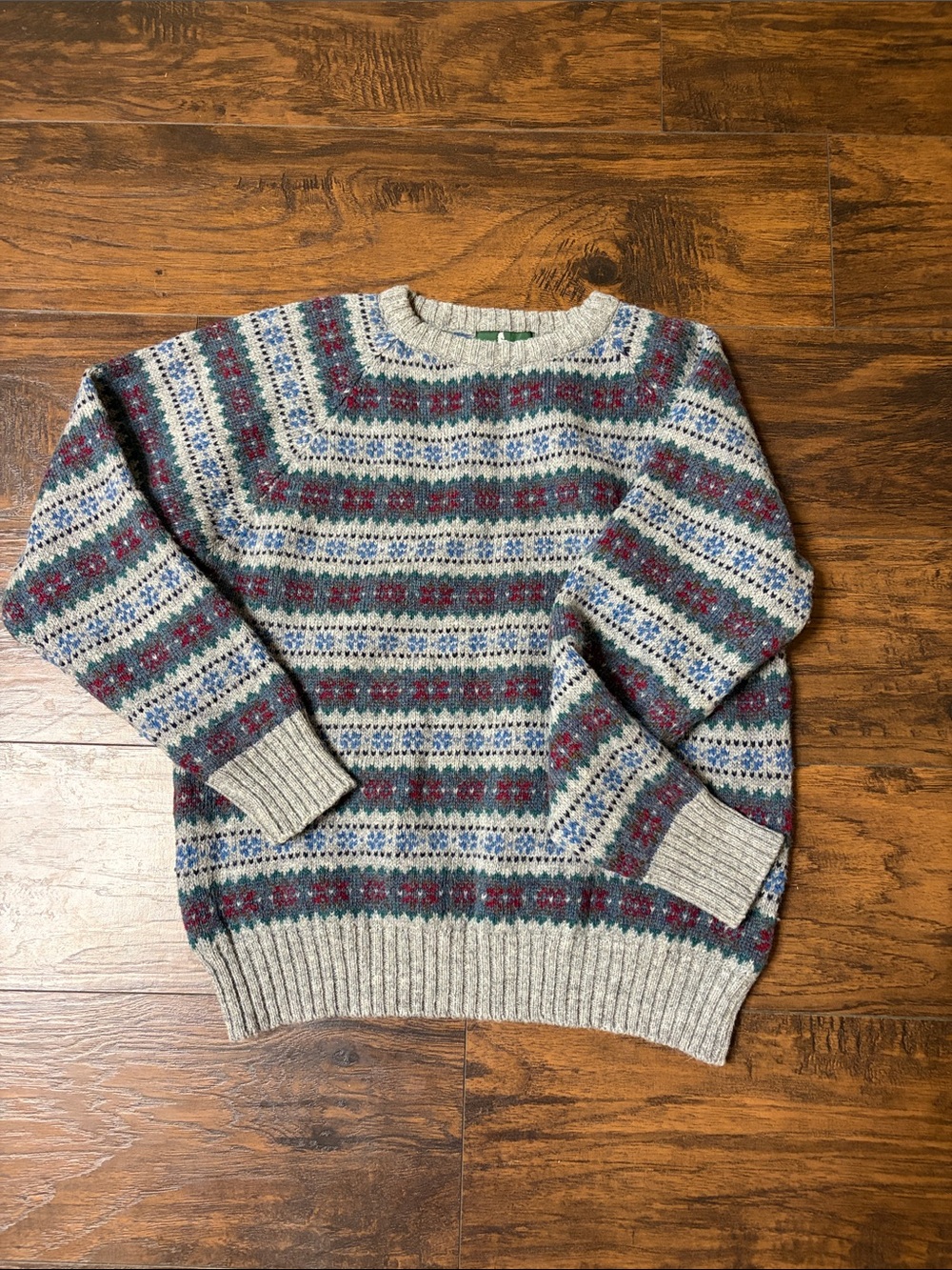 Vintage Eclectic Grandpa Patterned Hunt Club Green and grey Snow Sweater | Wool